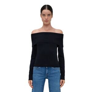 Vero Moda Black Off Shoulder Ribbed Pullover Top L NWT